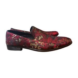 EJ Samuel Brocade Loafers Mens 10 Red Gold Formal Wedding Prom Maximalist Shoe